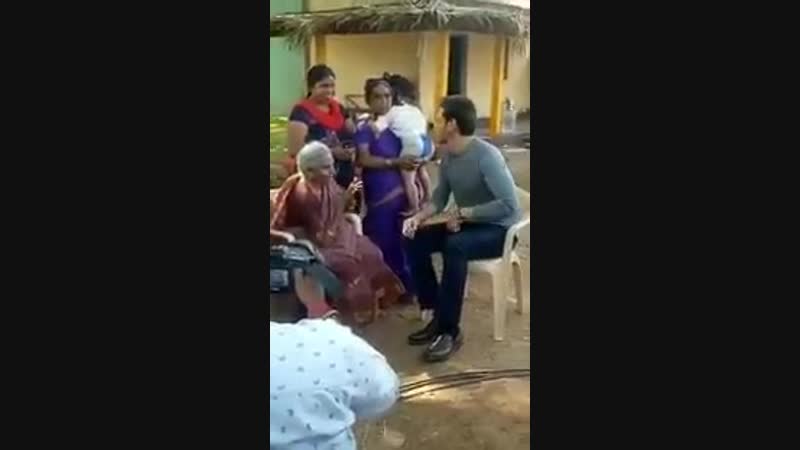 Probably senior most fan 103years bamma garu with superstar in maharshi sets today ️ superstar @urstrulymahesh fulfilled her