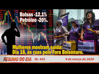 Bolsas 12%; petróleo 20% mulheres mostram saída dia 18, às ruas pelo fora bolsonaro resumo do dia 442 9/3/20