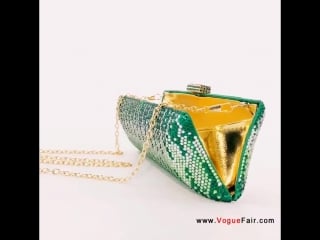 Vogue fair new elongated allover gradient green rhinestones party clutch shimmering dress purse