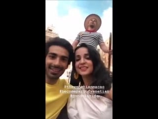 Sanaya and mohit on a gondola ride at the venetian macau ️ what a romantic setting and franco is adorable!! via sanayas insta st