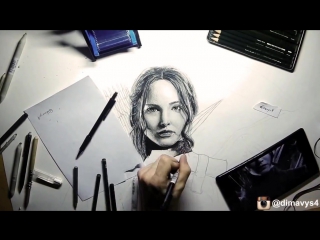 3 mockingjay pencil drawing, jennifer lawrence by dmitry vysotsky