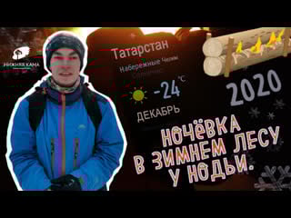Ночёа в зимнем лесу у нодьи