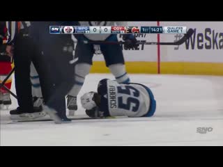 Mark scheifele injured leaves game after awkward collision with matthew tkachu