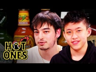 Joji and rich brian play the newlywed game while eating spicy wings hot ones