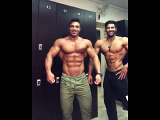 Mohamad and imad showing off their muscular physique in the locker room