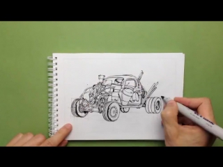 Рисуем маркерами машину из фильма mad max sketching mad max car