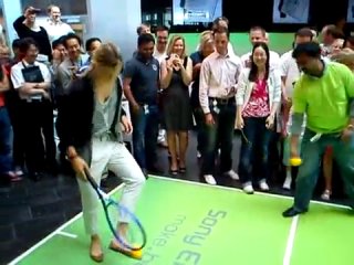 Maria sharapova playing tennis in sony ericsson office building in lund