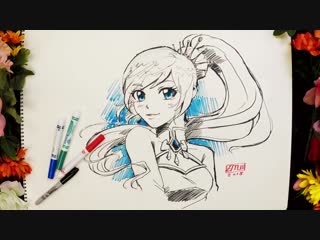 Were joined by @erinmwinn, lead concept artist on rwby, whos drawing weiss for day 18 of inktober!