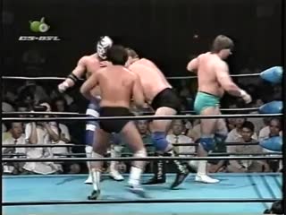 Stan hansen/takao omori/johnny smith vs steve williams/gary albright/the lacrosse