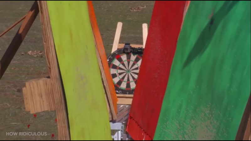 Bouncing a dart off 4 pallets and hitting the bullseye