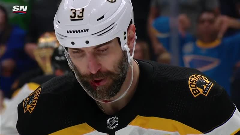 Zdeno chara bloodied after taking puck to face in game 4