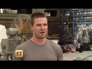 Stephen amell getting interviewed on the set of tmnt2