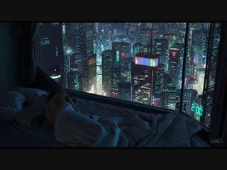 2am cyberpunk high rise apartment