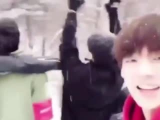 Junhees big happy laugh in the snow