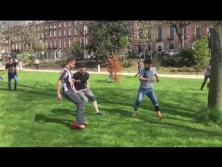 What do you do when the irish weather finally clears up? you storm out of the classroom and play some football with your teacher