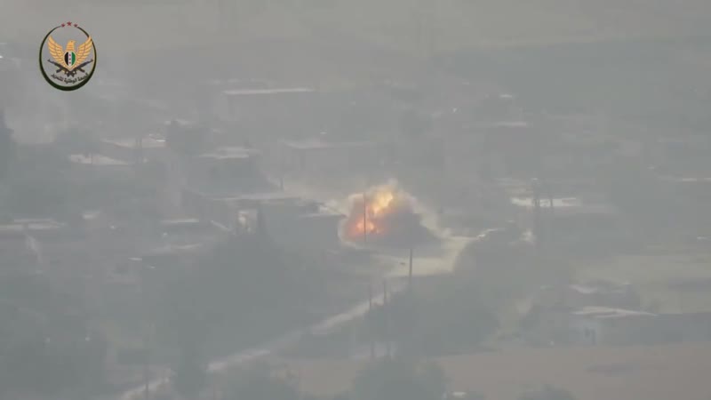 Syria nlf fired another kornet atgm, destroying a regime position with vehicle on huwayz front ghab plain nw hama