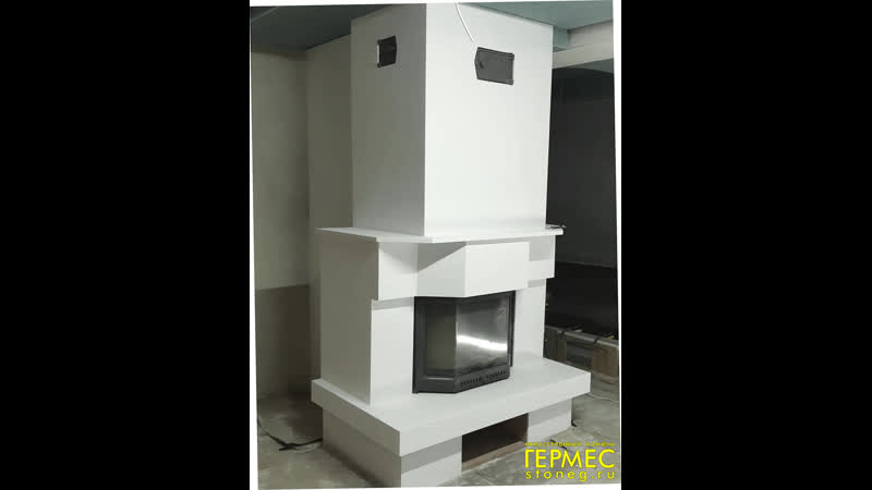 Облицоа камина искусственным corian glacier white