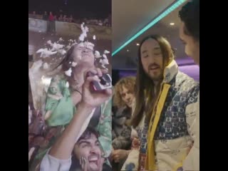 British crowds are so loud! hear superstar djs @steveaoki and @cheatcodesmusic chat touring, fitness, and cakes with our no