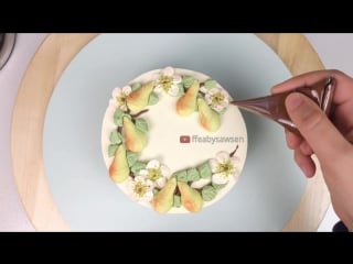 Buttercream pear pear blossom wreath cake tutorial 4 6 most satisfying cak