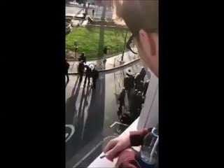 ️ france macron police do not know any scruples! even a disabled and helpless man in a wheelchair from the yellowvests is enrich