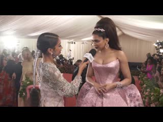 Deepika padukone on her pink underwater inspired dress | met gala 2019 with liza koshy | vogue