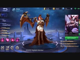 New skill effect alice the real starlight skin steam glider (moonton tobat) mobile legends