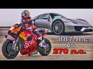 Кто победит в гонке на 1 милю porsche 918 spyder или дани педроса на борту прототипа motogp ktm rc16?