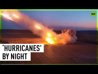 Russian uragan mlrs on night time combat mission