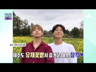 V & actor park bogum were featured on kim hyunwook's good morningweekly hot topic for their jeju trip+closeness