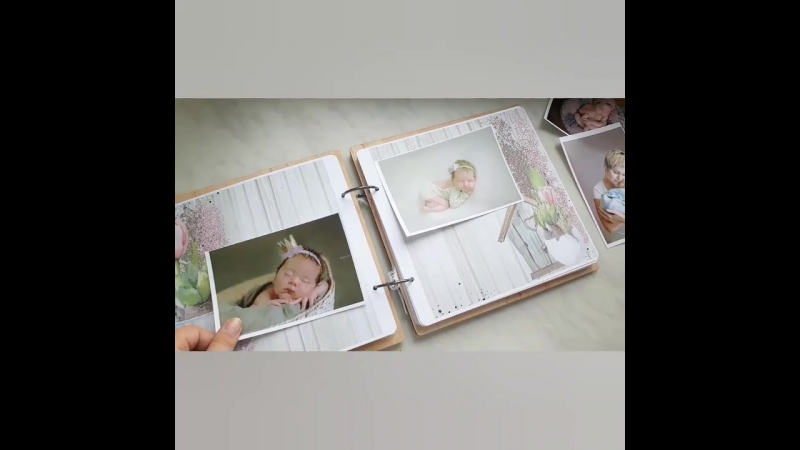 Семейный фотобук в деревянной обложечке