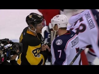 Penguins and blue jackets line up after hard fought series