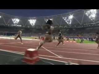 Keni harrison when she realizes she beated the record