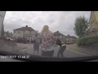 Trying to pull an insurance scam an accomplice is filming the accident but the dashcam was filming them too