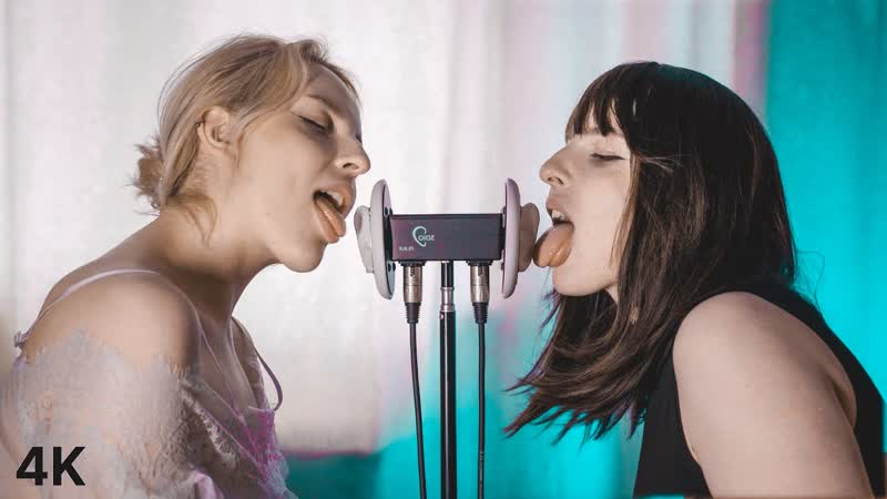 Asmr twins licking, double mouth sounds with elsa [3dio, 4k]