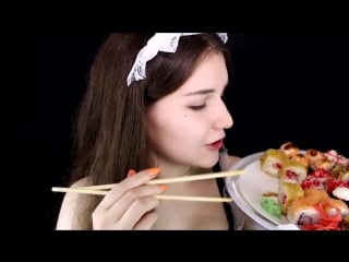 [asmr kittyklaw] асмр 🎎 кафе с горничной | итинг, поедание роллов 🍣 | asmr maid cafe | asmr eating rolls