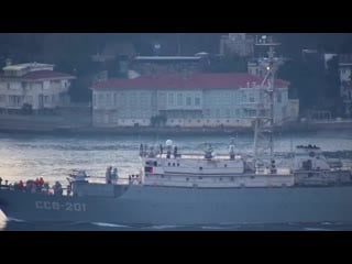 Russian navy vishnya class intelligence ship priazove ssv 201 transits istanbul towards black sea