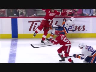 Josh bailey slew foots niklas kronwall then drops gloves against dylan larkin