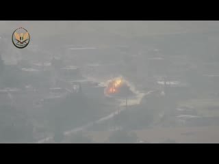 Syria nlf fired another kornet atgm, destroying a regime position with vehicle on huwayz front ghab plain nw hama