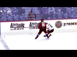 Nikita zadorov bulldozes jayce hawryluk into the boards [by f1sh[