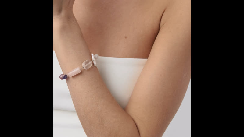 Una | браслет цепочка с горным хрусталём, жемчугом, розовым кварцем, кунцитом, аметистом и турмалином