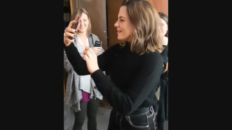 Morgane polanski with roman polanski on the phone together at the directing department of the lodz film school