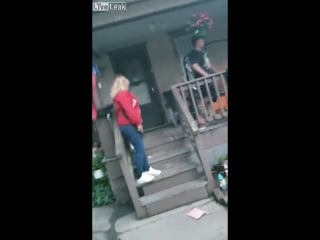 Liveleakcom woman pulls gun slaps neighbor and gets flower pot to the head