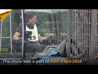 Ladies at work female harvesters put a show on exhibition in germany