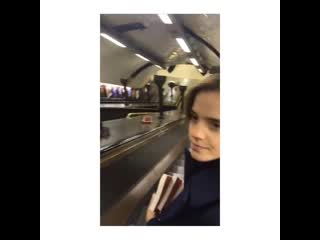 Emma watson hiding copies of "mom&me&mom" for books on the underground 2016