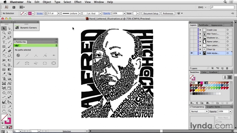 Lynda artist at work hand drawn type portrait 010 cleaning up vector artwork