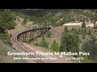 Full length bnsf mrl grain train across the greenhorn trestle