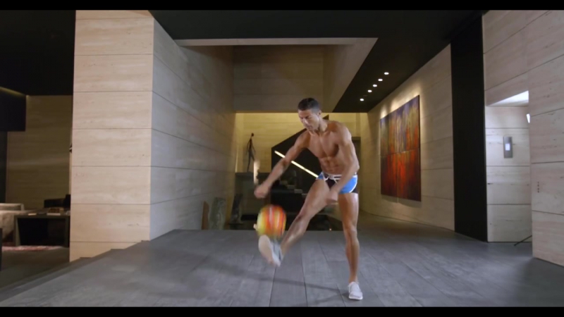 Watch human statue cristiano ronaldo juggle a soccer ball in his underwear