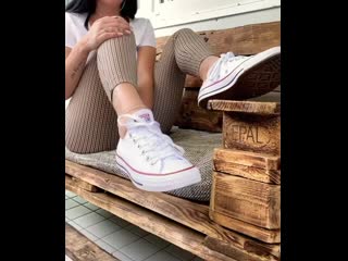 Sweaty white puma pedsocks in converse chucks mp4