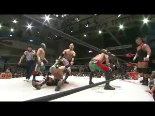 Eita, flamita & t hawk vs akira tozawa, shingo takagi & uhaa nation (dragon gate rainbow gate 2014 day 2)