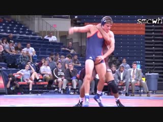 2 short clips wrestler crotch lifted tries cartwheel and wrestler